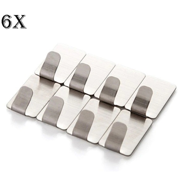 6X Self Adhesive Hooks Wall Door Steel Strong Sticky Sucker Holder Removable